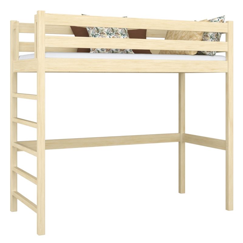 Drewniane łóżko na antresoli N-WOOD N01 100x180 sosna bezbarwna 1 szt.