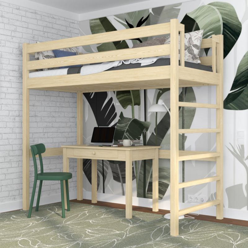 Drewniane łóżko na antresoli N-WOOD N01 100x180 sosna bezbarwna 1 szt.