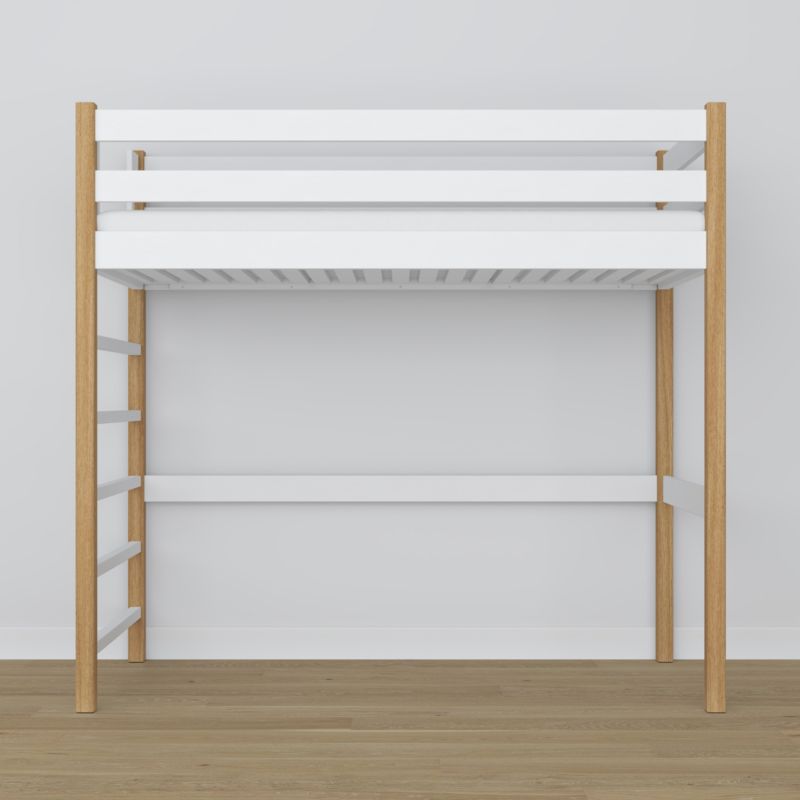 Drewniane łóżko na antresoli N-WOOD N01 80x190 biały / dąb naturalny 1 szt.