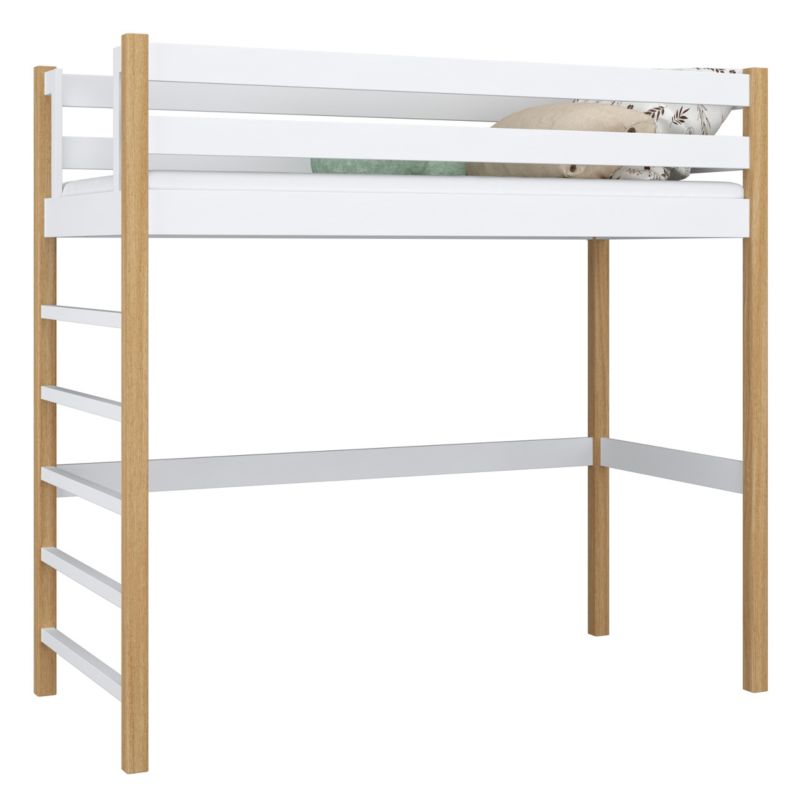 Drewniane łóżko na antresoli N-WOOD N01 80x200 biały / dąb naturalny 1 szt.