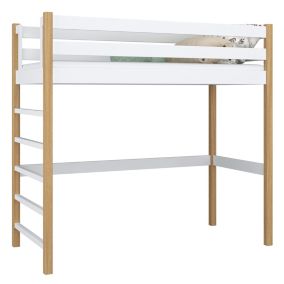 Drewniane łóżko na antresoli N-WOOD N01 90x190 biały / dąb naturalny 1 szt.