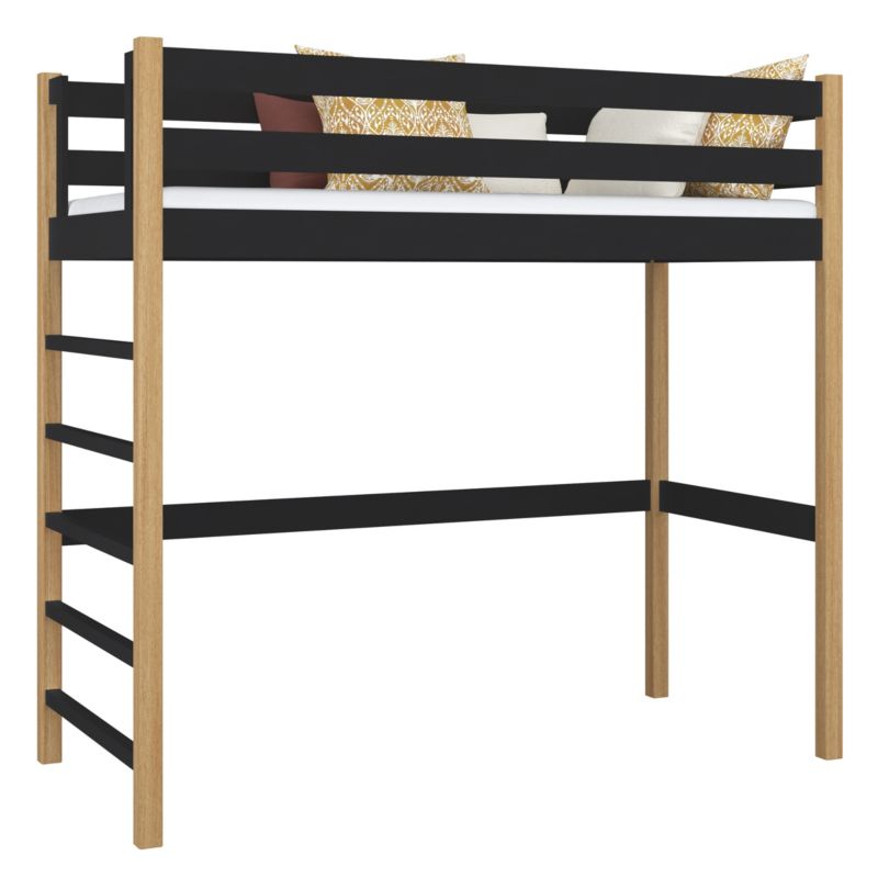 Drewniane łóżko na antresoli N-WOOD N01 90x190 czarny / dąb naturalny 1 szt.