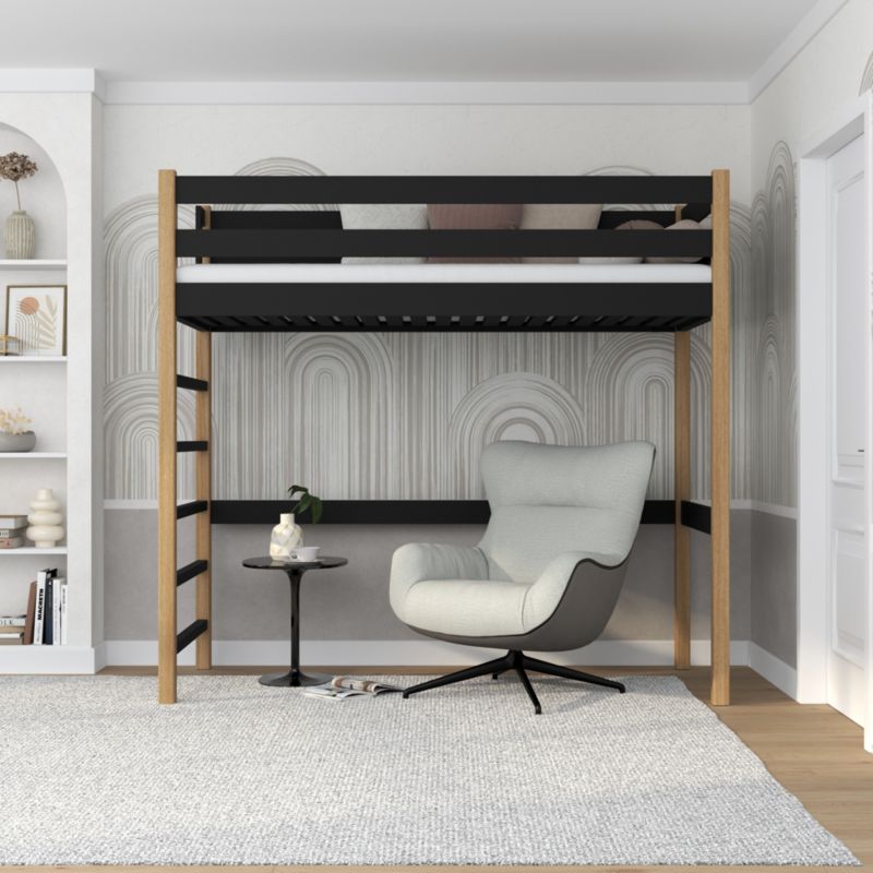 Drewniane łóżko na antresoli N-WOOD N01 90x190 czarny / dąb naturalny 1 szt.
