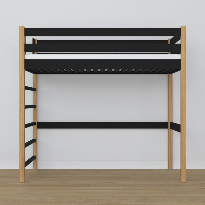 Drewniane łóżko na antresoli N-WOOD N01 90x190 czarny / dąb naturalny 1 szt.
