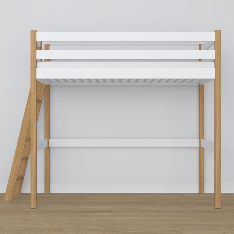 Drewniane łóżko na antresoli N-WOOD N02 120x200 biały / dąb naturalny 1 szt.