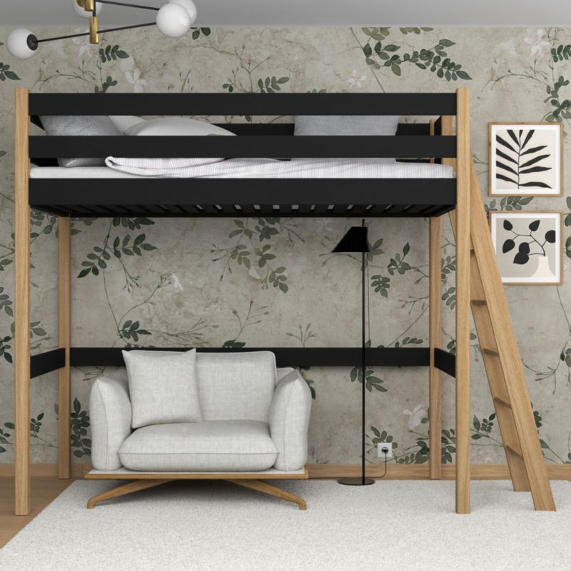 Drewniane łóżko na antresoli N-WOOD N02 80x190 czarny / dąb naturalny 1 szt.