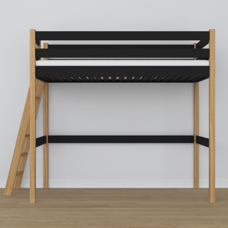 Drewniane łóżko na antresoli N-WOOD N02 80x190 czarny / dąb naturalny 1 szt.