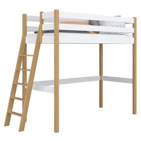 Drewniane łóżko na antresoli N-WOOD N02 80x200 biały / dąb naturalny 1 szt.