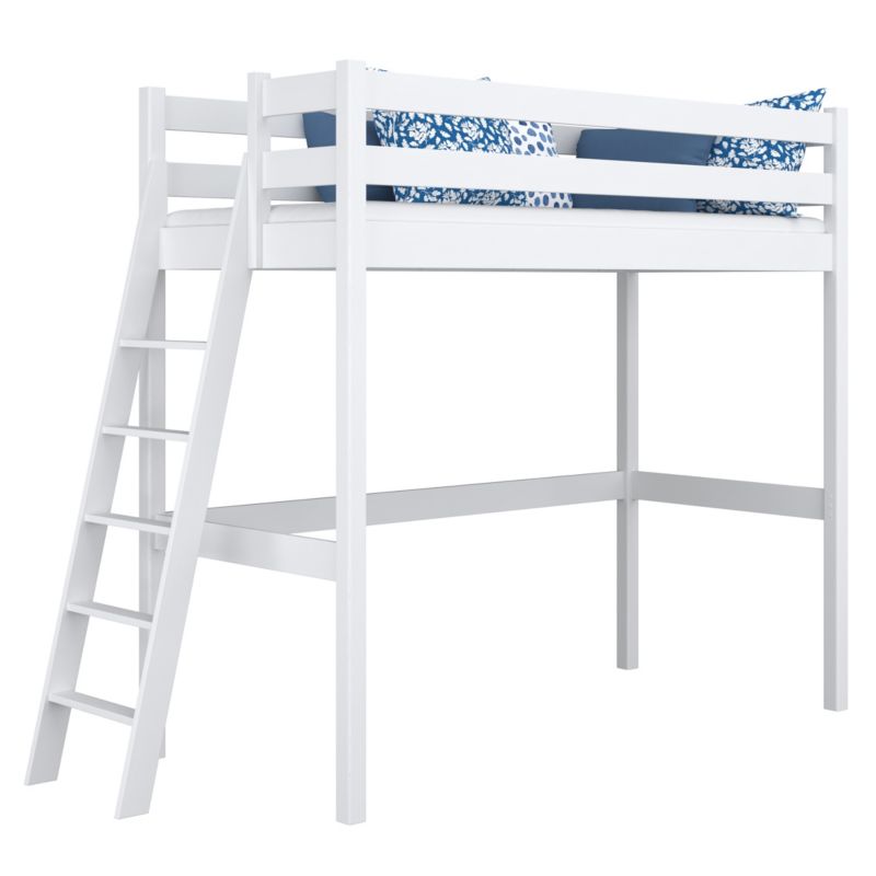 Drewniane łóżko na antresoli N-WOOD N02 90x180 biały 1 szt.