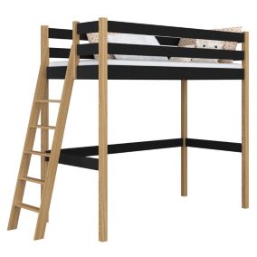 Drewniane łóżko na antresoli N-WOOD N02 90x180 czarny / dąb naturalny 1 szt.