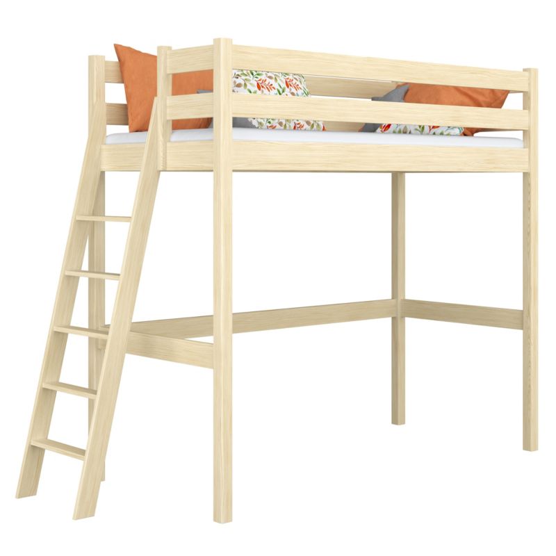 Drewniane łóżko na antresoli N-WOOD N02 90x180 sosna bezbarwna 1 szt.