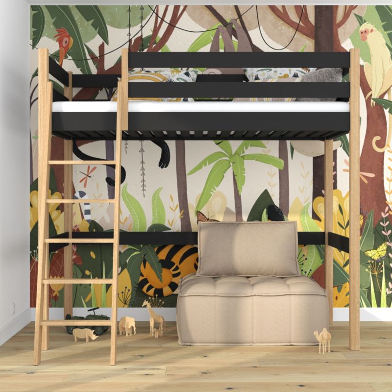 Drewniane łóżko na antresoli N-WOOD N03 100x180 czarny / dąb naturalny 1 szt.