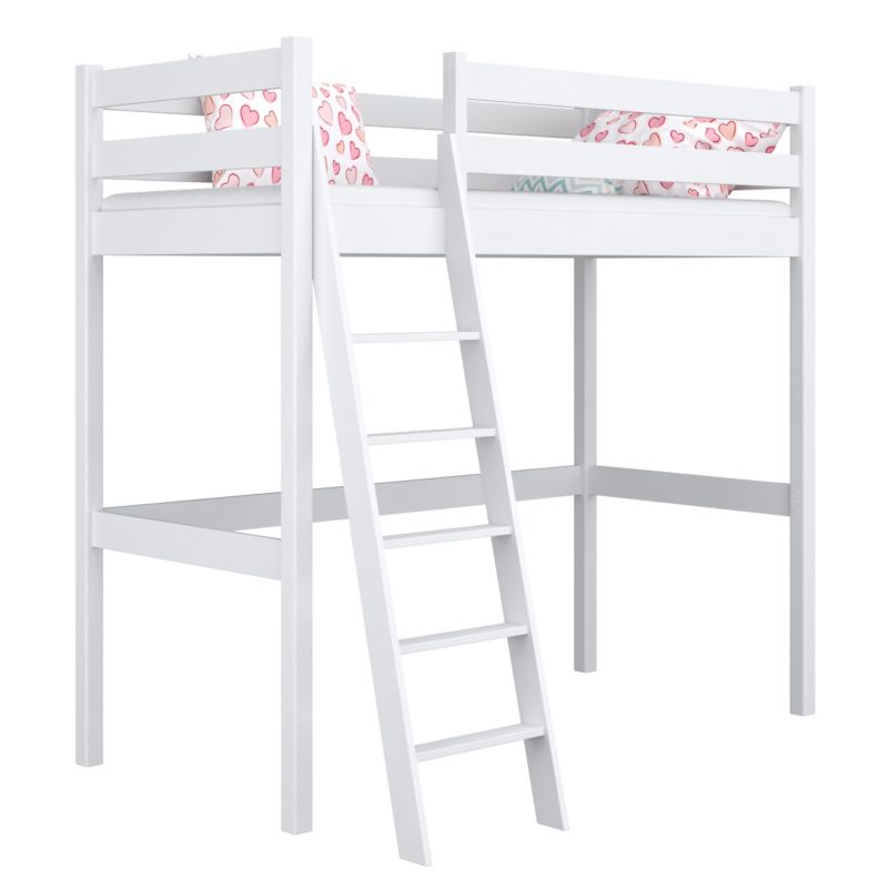 Drewniane łóżko na antresoli N-WOOD N03 120x180 biały 1 szt.