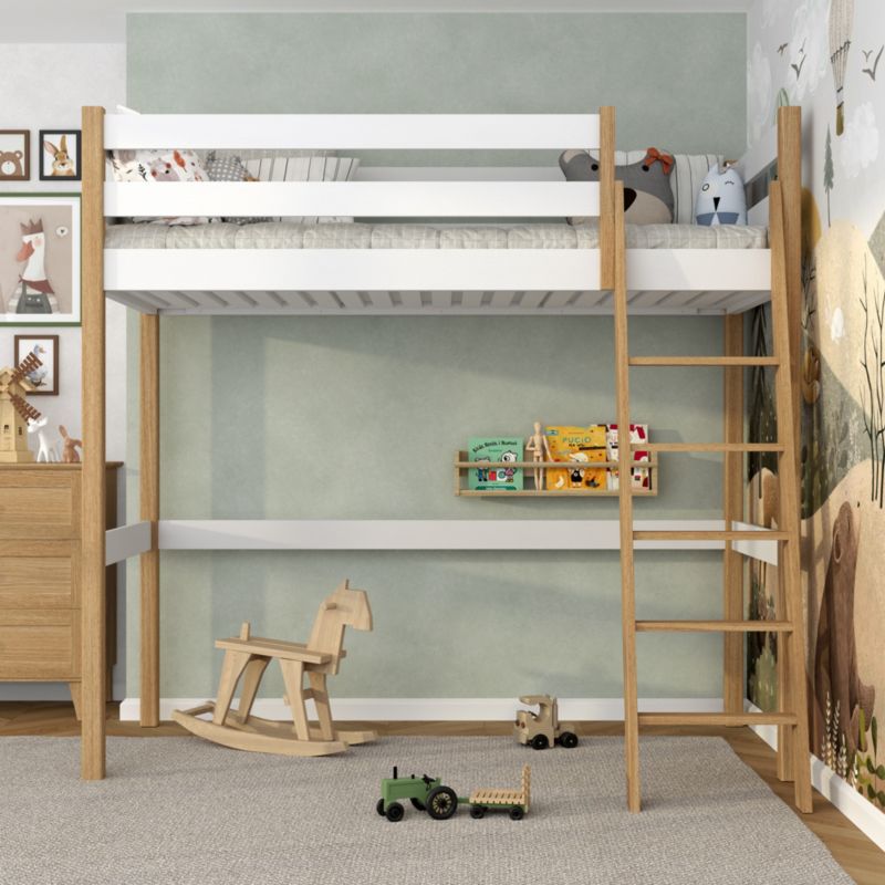 Drewniane łóżko na antresoli N-WOOD N03 120x180 biały / dąb naturalny 1 szt.