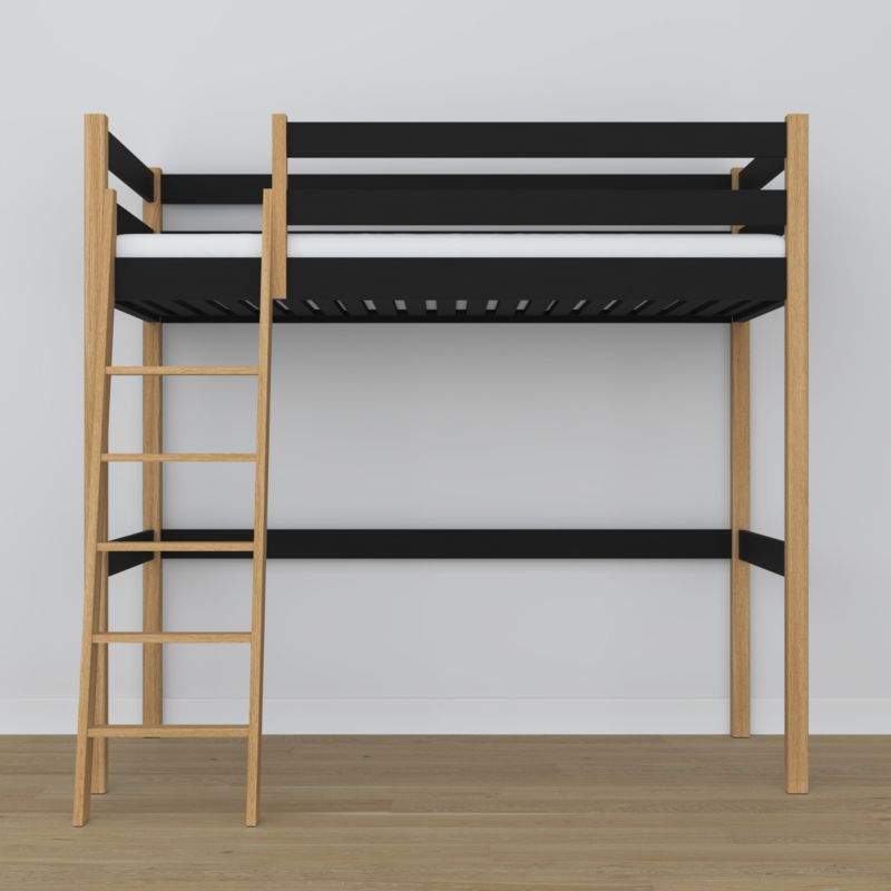 Drewniane łóżko na antresoli N-WOOD N03 120x180 czarny / dąb naturalny 1 szt.