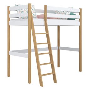 Drewniane łóżko na antresoli N-WOOD N03 90x180 biały / dąb naturalny 1 szt.