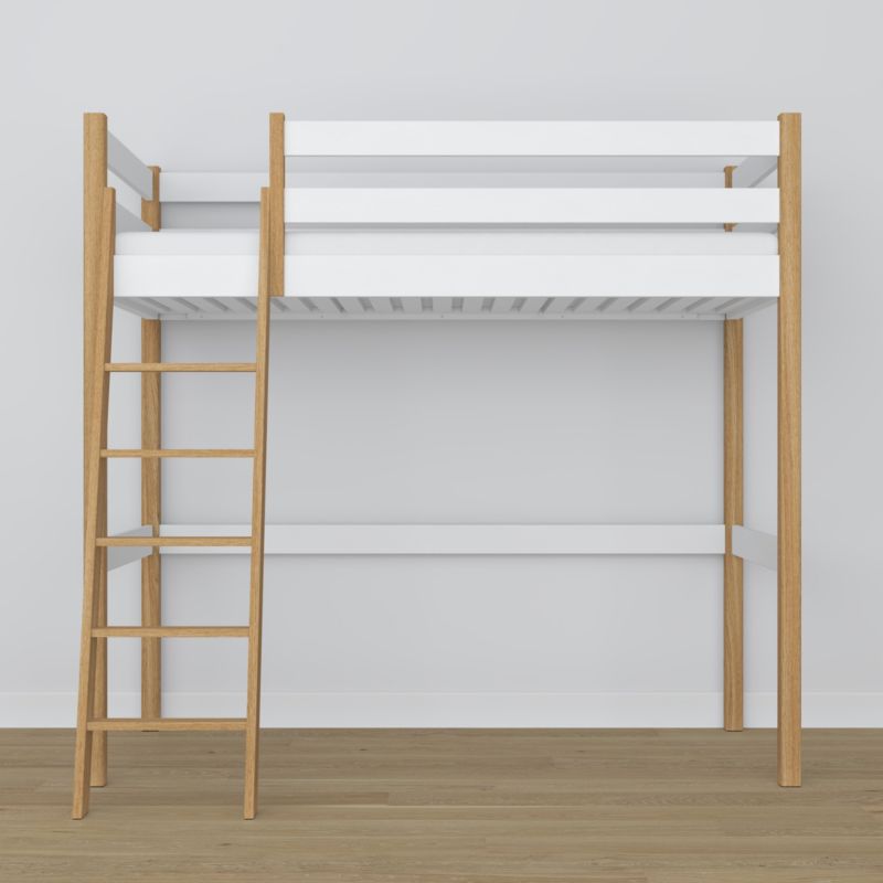 Drewniane łóżko na antresoli N-WOOD N03 90x180 biały / dąb naturalny 1 szt.