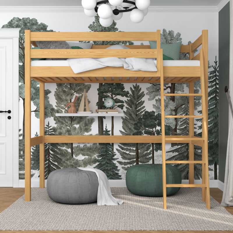 Drewniane łóżko na antresoli N-WOOD N03 90x190 sosna naturalna 1 szt.