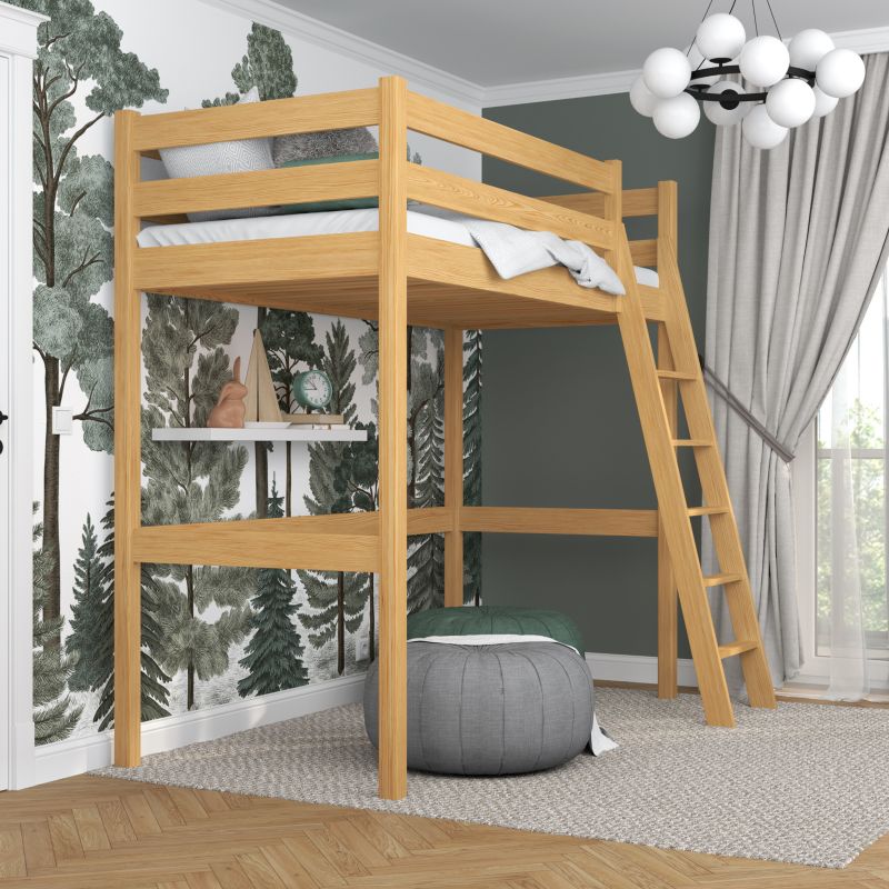 Drewniane łóżko na antresoli N-WOOD N03 90x190 sosna naturalna 1 szt.