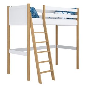 Drewniane łóżko na antresoli N-WOOD N04 80x180 biały / dąb naturalny 1 szt.