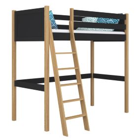 Drewniane łóżko na antresoli N-WOOD N04 80x180 czarny / dąb naturalny 1 szt.
