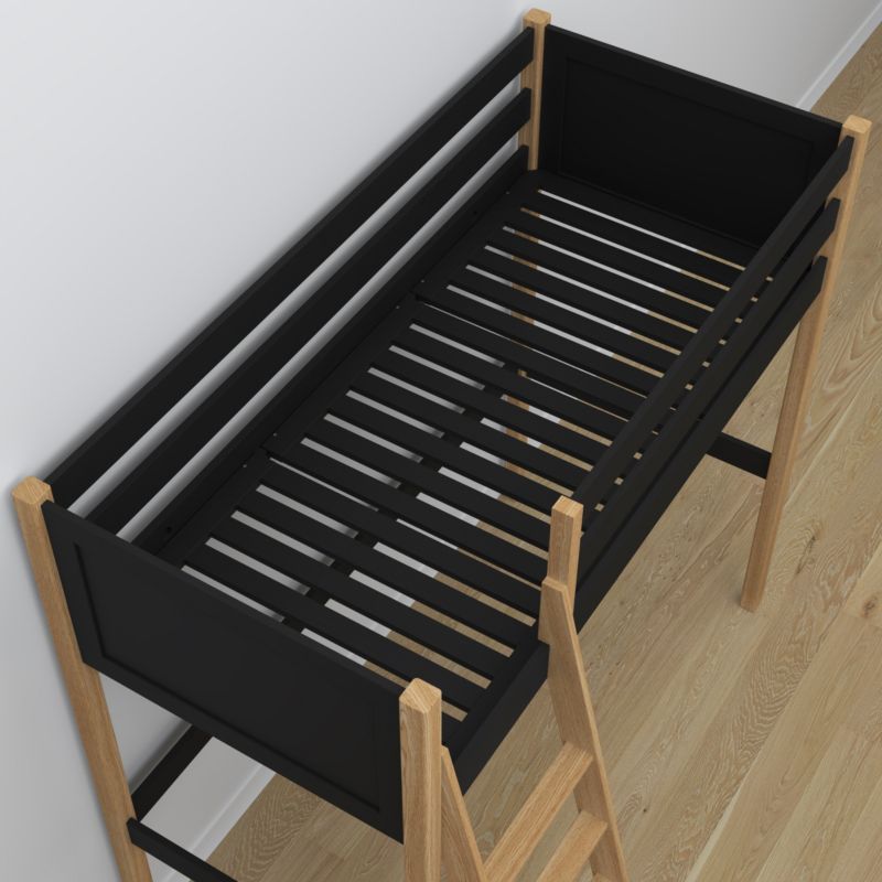 Drewniane łóżko na antresoli N-WOOD N04 80x180 czarny / dąb naturalny 1 szt.