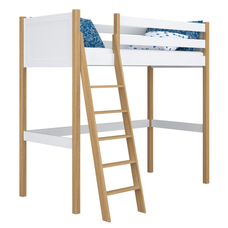 Drewniane łóżko na antresoli N-WOOD N04 90x180 biały / dąb naturalny 1 szt.