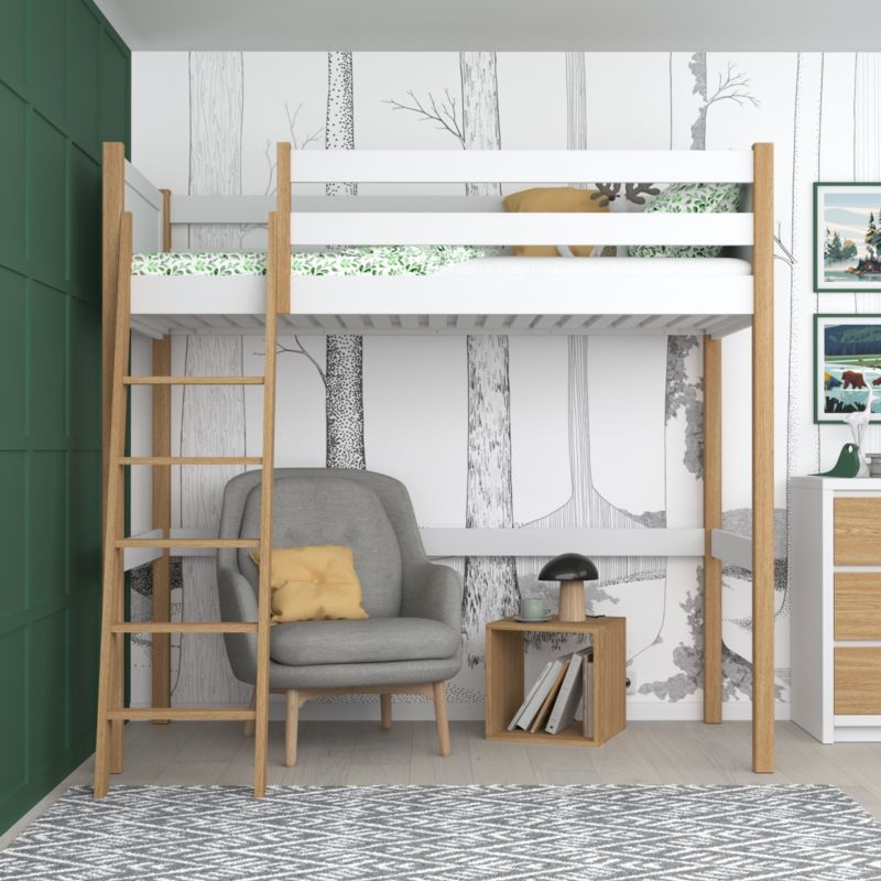 Drewniane łóżko na antresoli N-WOOD N04 90x180 biały / dąb naturalny 1 szt.