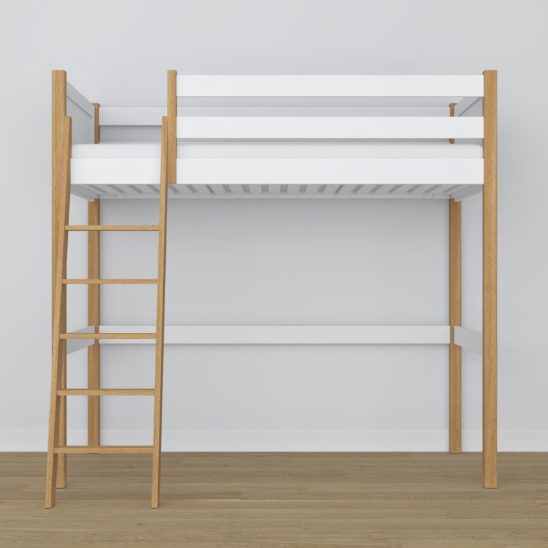 Drewniane łóżko na antresoli N-WOOD N04 90x180 biały / dąb naturalny 1 szt.