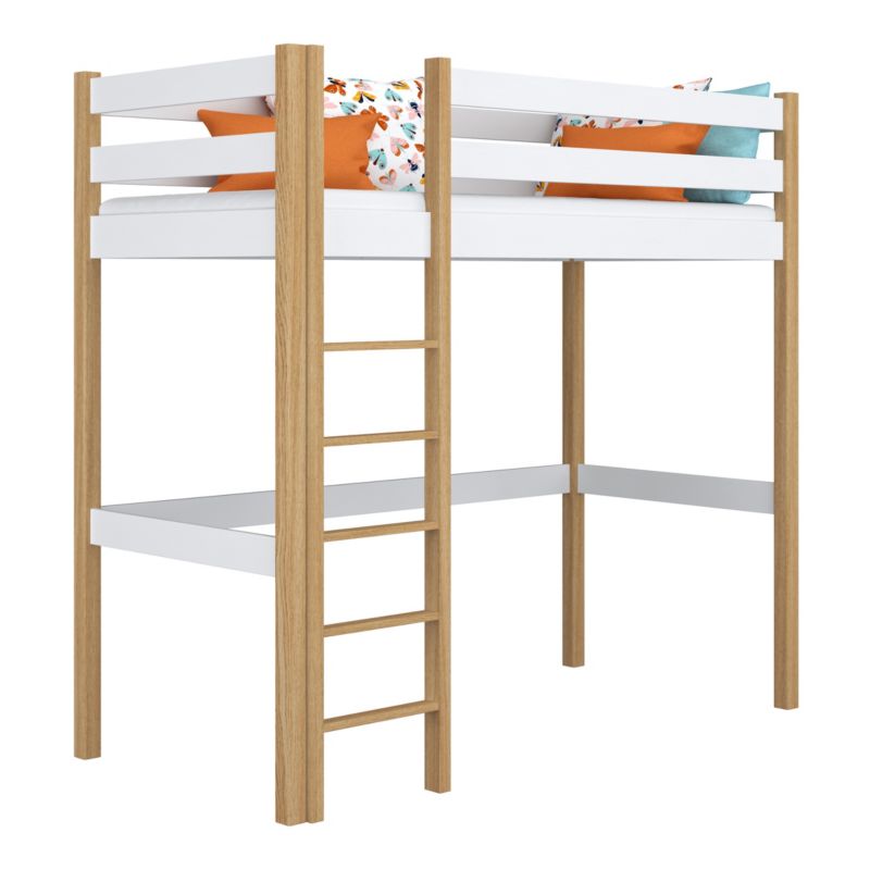 Drewniane łóżko na antresoli N-WOOD N05 120x180 biały / dąb naturalny 1 szt.