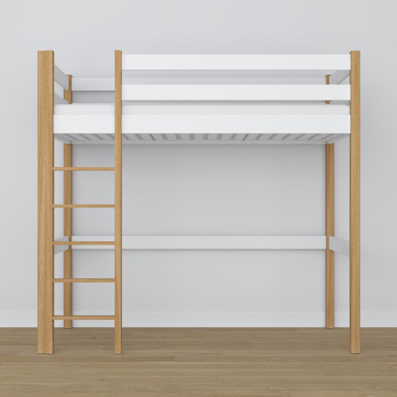 Drewniane łóżko na antresoli N-WOOD N05 120x180 biały / dąb naturalny 1 szt.