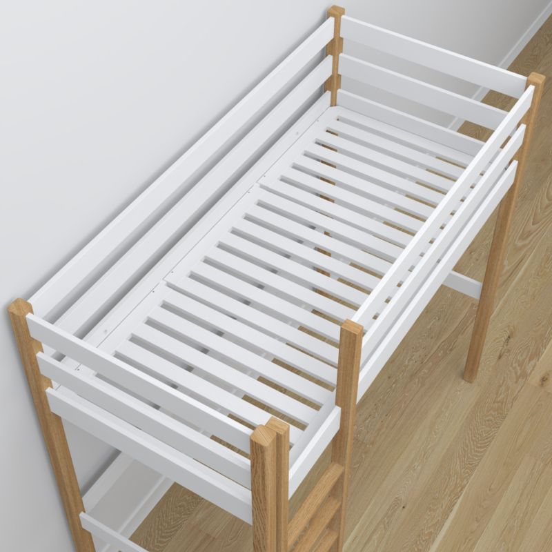 Drewniane łóżko na antresoli N-WOOD N05 120x180 biały / dąb naturalny 1 szt.