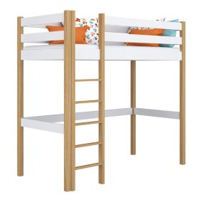 Drewniane łóżko na antresoli N-WOOD N05 120x190 biały / dąb naturalny 1 szt.
