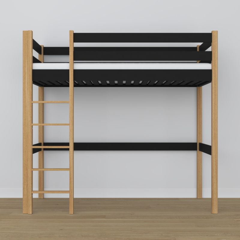 Drewniane łóżko na antresoli N-WOOD N05 120x190 czarny / dąb naturalny 1 szt.