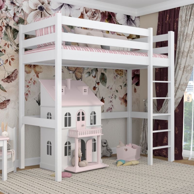Drewniane łóżko na antresoli N-WOOD N05 80x180 biały 1 szt.