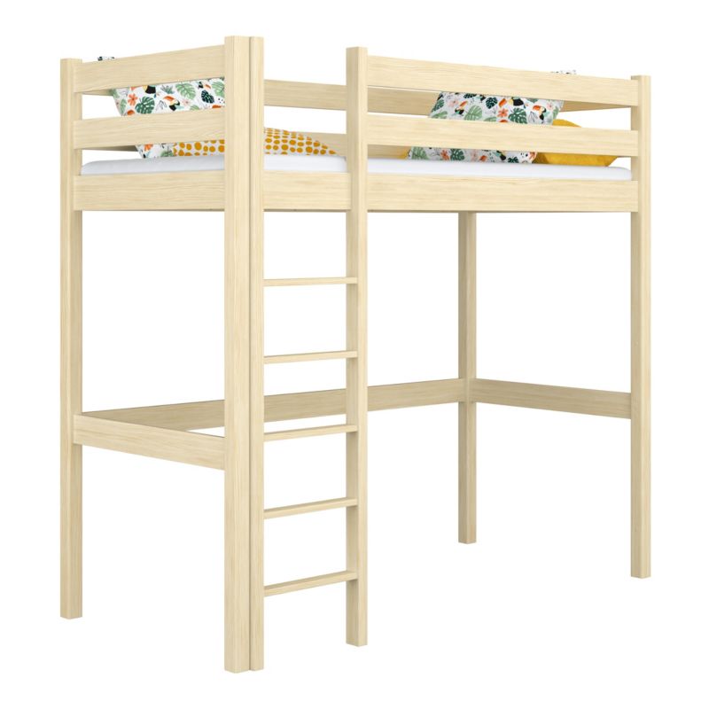 Drewniane łóżko na antresoli N-WOOD N05 80x200 sosna bezbarwna 1 szt.