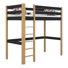 Drewniane łóżko na antresoli N-WOOD N05 90x200 czarny / dąb naturalny 1 szt.