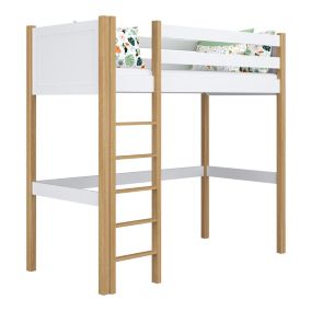 Drewniane łóżko na antresoli N-WOOD N06 100x200 biały / dąb naturalny 1 szt.