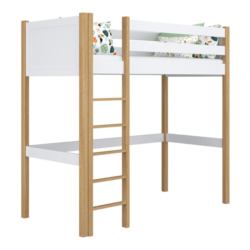 Drewniane łóżko na antresoli N-WOOD N06 120x200 biały / dąb naturalny 1 szt.