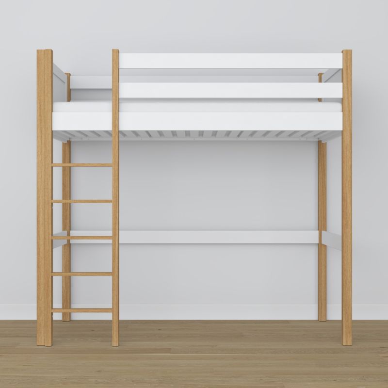 Drewniane łóżko na antresoli N-WOOD N06 120x200 biały / dąb naturalny 1 szt.