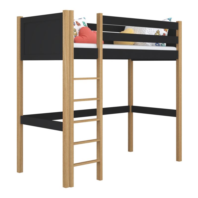 Drewniane łóżko na antresoli N-WOOD N06 80x180 czarny / dąb naturalny 1 szt.