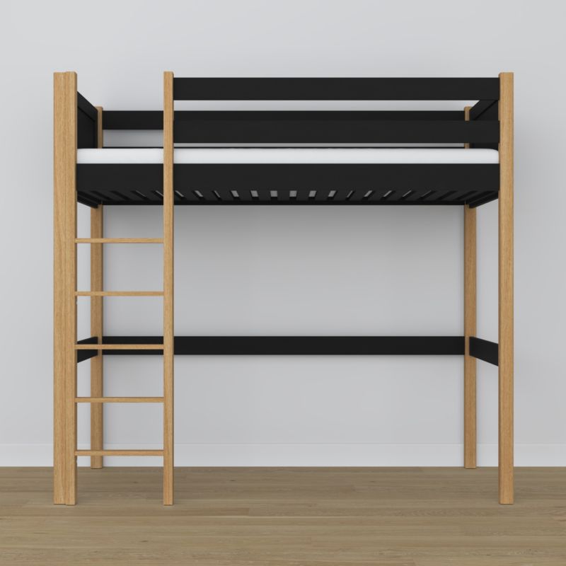 Drewniane łóżko na antresoli N-WOOD N06 80x180 czarny / dąb naturalny 1 szt.