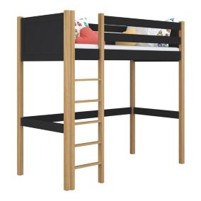 Drewniane łóżko na antresoli N-WOOD N06 80x190 czarny / dąb naturalny 1 szt.