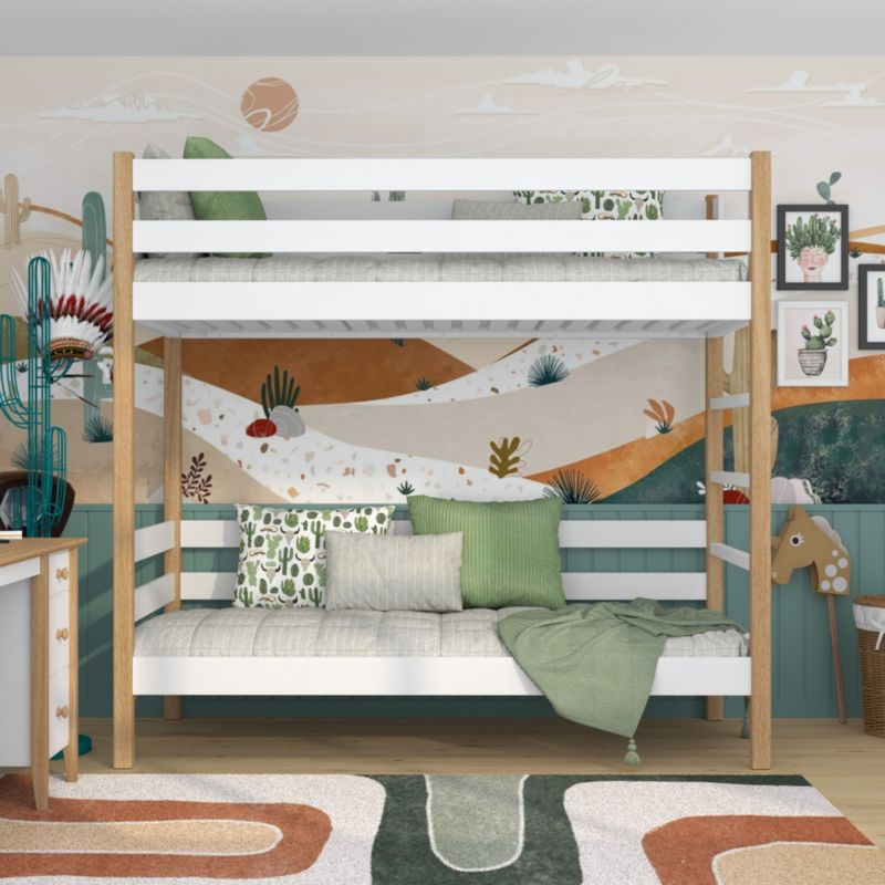Drewniane łózko piętrowe N-WOOD N03 80x180 biały / dąb naturalny 1 szt.