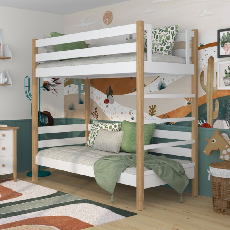 Drewniane łózko piętrowe N-WOOD N03 80x180 biały / dąb naturalny 1 szt.