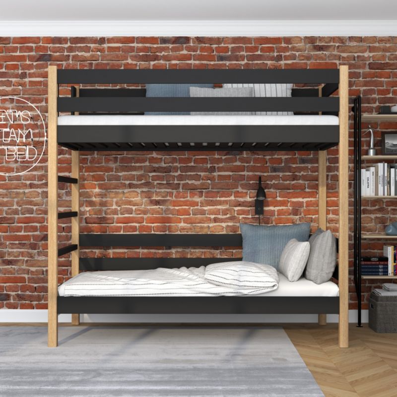 Drewniane łózko piętrowe N-WOOD N03 90x190 czarny / dąb naturalny 1 szt.