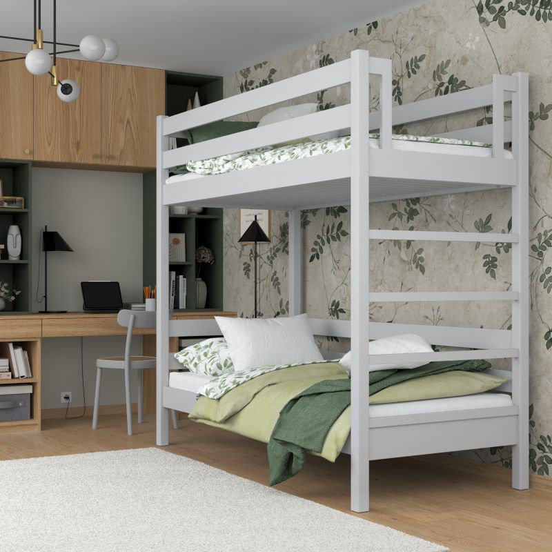 Drewniane łózko piętrowe N-WOOD N03 90x190 popielaty 1 szt.