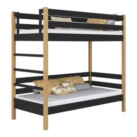 Drewniane łózko piętrowe N-WOOD N03 90x200 czarny / dąb naturalny 1 szt.