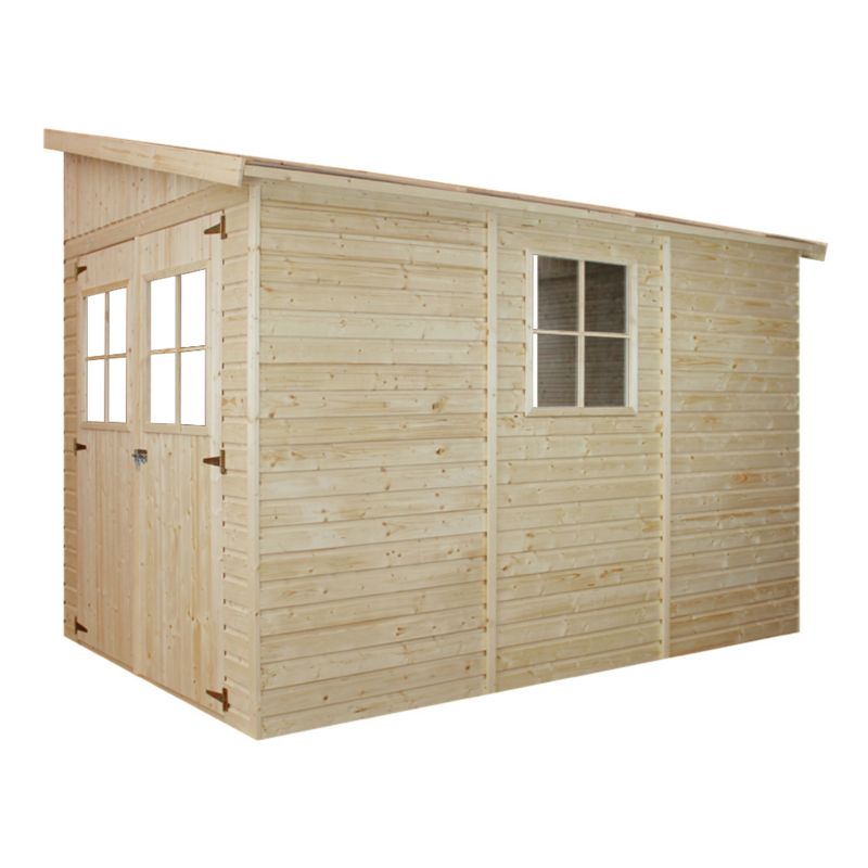 Drewniany domek ogrodowy i podłoga Timbela 6 m² M339M339G Konstrukcja panelowa, z trzech ścian, grubość deski 17 mm, 1 szt.