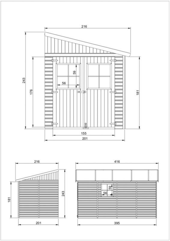 Drewniany domek ogrodowy i podłoga Timbela 8 m² M340M340G Konstrukcja panelowa, z trzech ścian, grubość deski 17 mm, 1 szt.